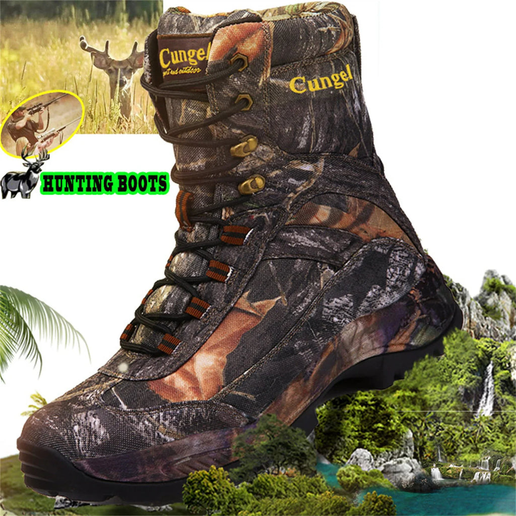 Men's High Top Camouflage Hunting Boots Breathable Tactical Shoes Outdoor Hiking Wear-Resistant Waterproof Mountaineering Boots