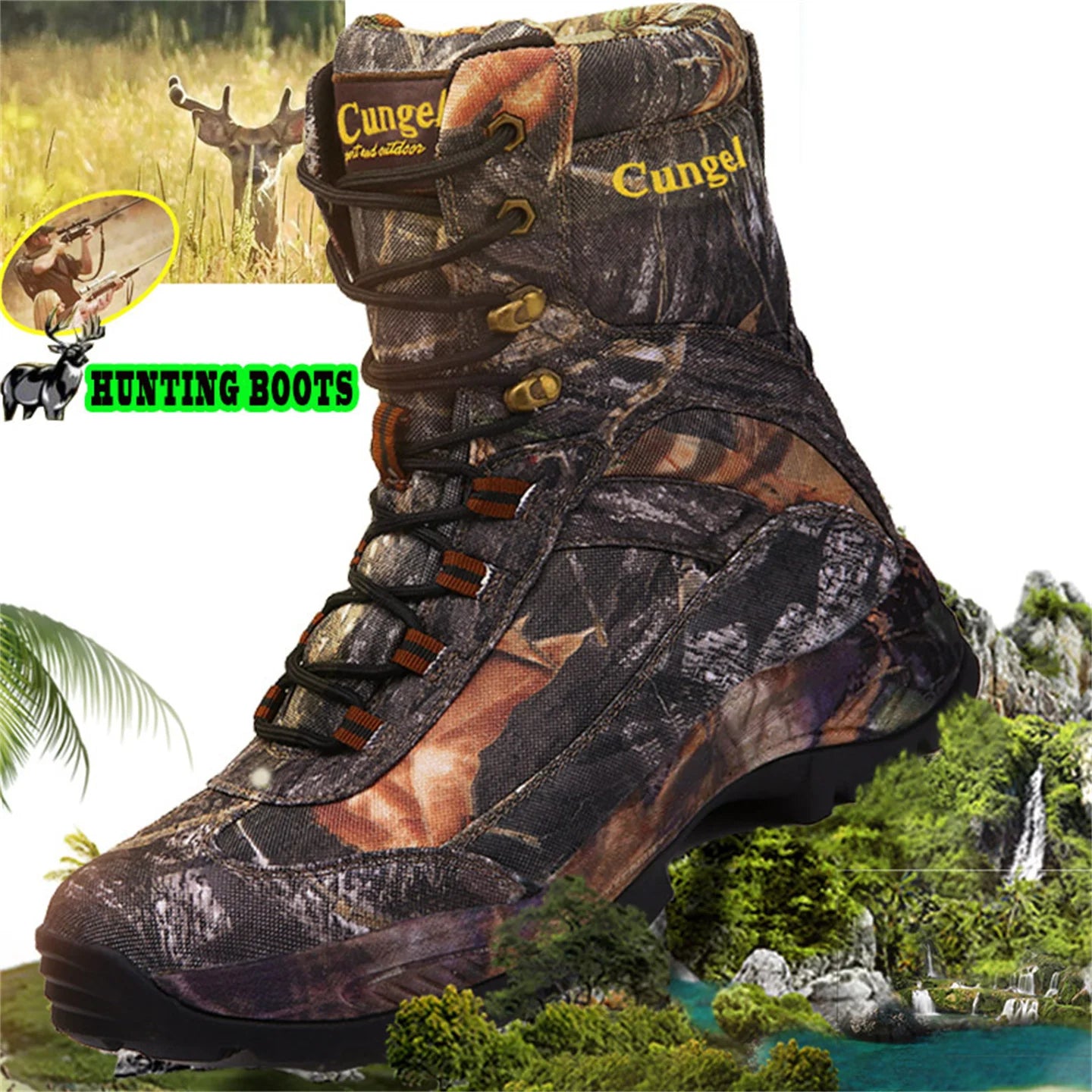 Men's High Top Camouflage Hunting Boots Breathable Tactical Shoes Outdoor Hiking Wear-Resistant Waterproof Mountaineering Boots