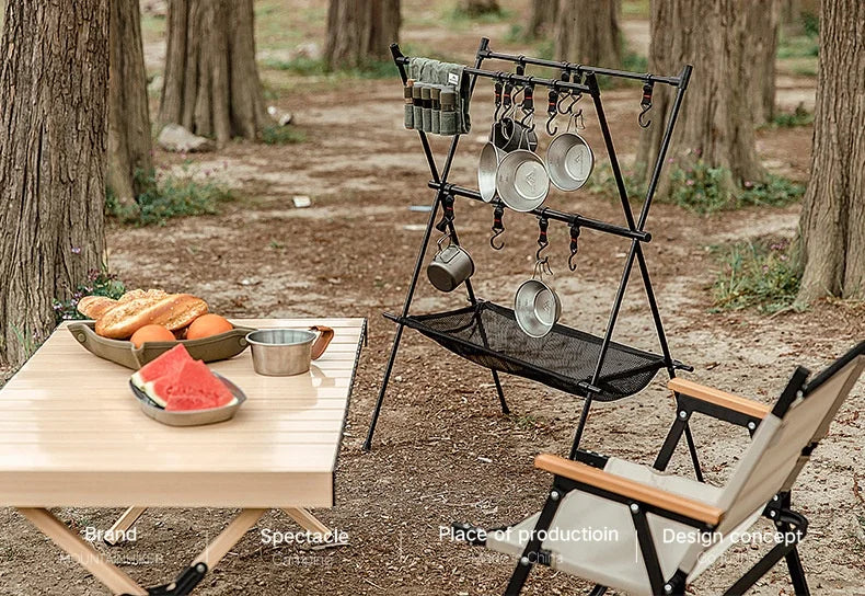 MOUNTAINHIKER Outdoor Folding Camping Hanging Rack Shelf Aluminum Alloy Triangle Storage Hanger BBQ Picnic Cookware Pot Pan