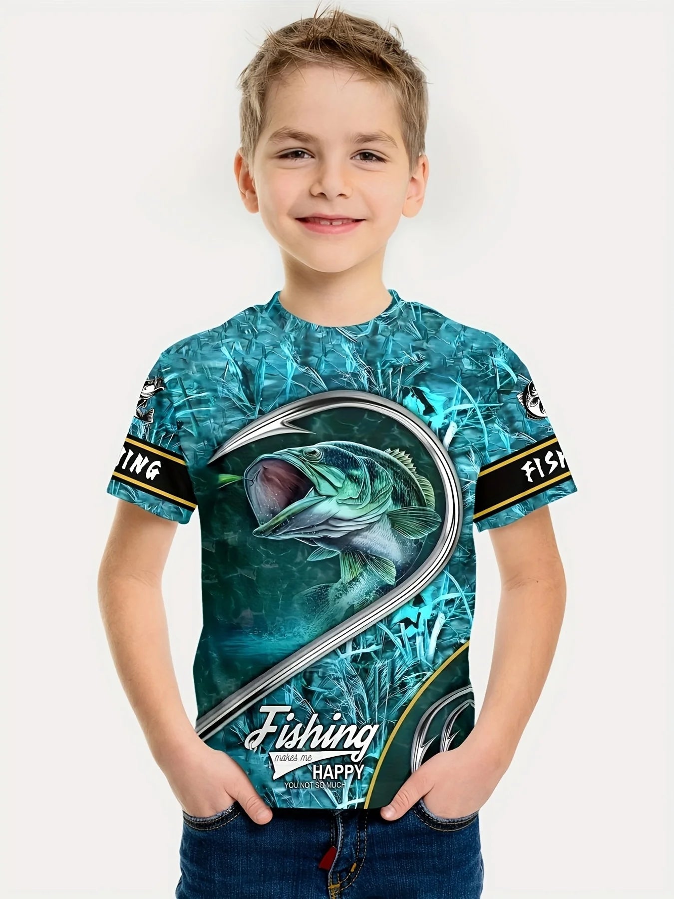 Fish Graphic T-Shirts for Children Short Sleeve Tees Fish Club Wear Oversized T-Shirt Outdoor Fishing Clothing Children T-Shirt