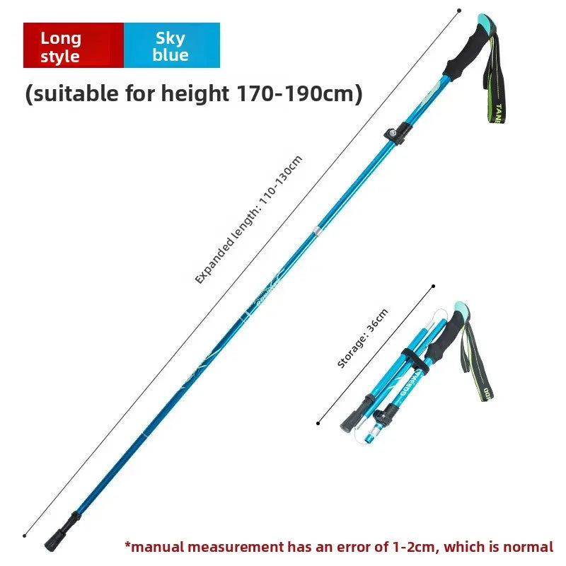 Ultra-Lightweight Aluminum Alloy Folding Hiking Stick Short Retractable Outdoor Hand Walking Stick for Camping And Travel