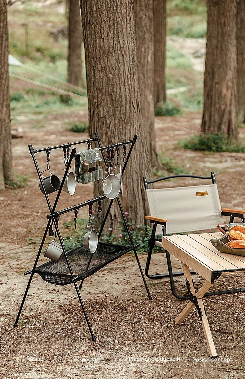 MOUNTAINHIKER Outdoor Folding Camping Hanging Rack Shelf Aluminum Alloy Triangle Storage Hanger BBQ Picnic Cookware Pot Pan