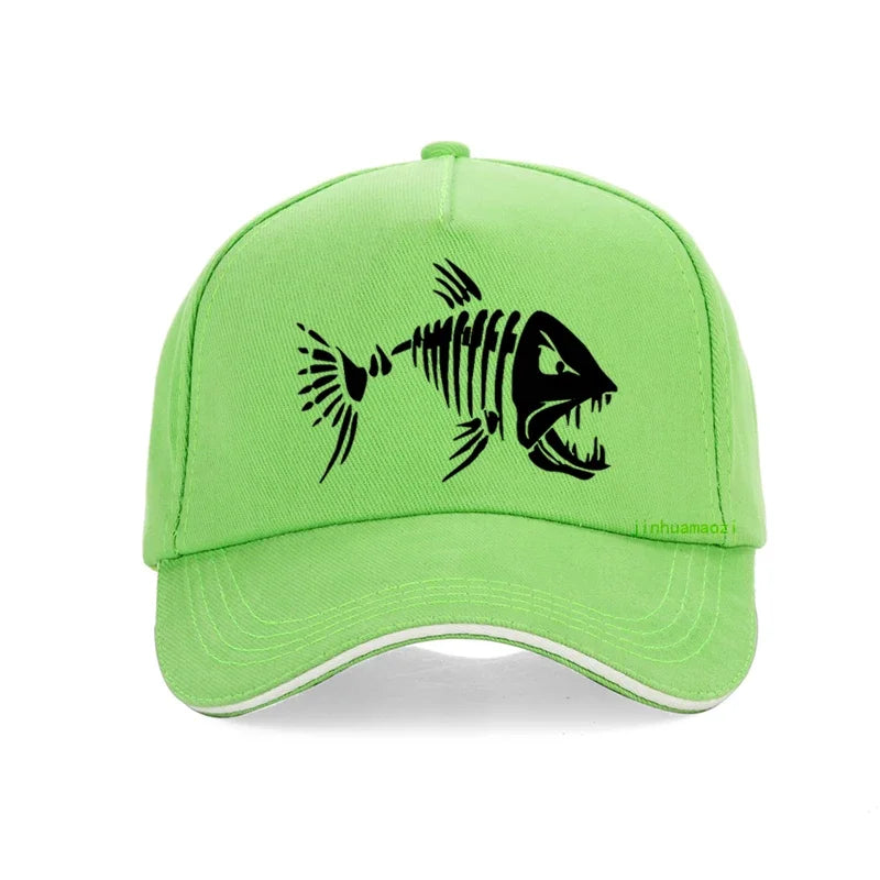 Men Outdoor Fishing Cap Fishing Hat Baseball Golf Hunting Cap with Cartoon Fish Bones Snapback Hat