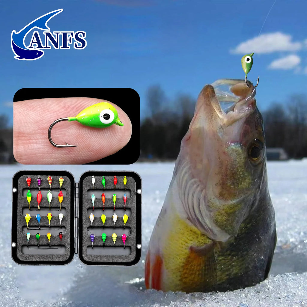 ANFS Ice Fishing Lures Ice Fishing Jigs Ice Fishing Gear Hard Fishing Lures and Jigs Walleye Ice Fishing Kit 8pcs/32pcs