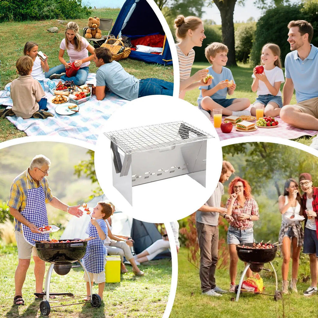 Foldable Portable Charcoal Grill Compact Stainless Steel Camping Fire Pit Lightweight BBQ For Outdoor Cooking Backpacking Picnic