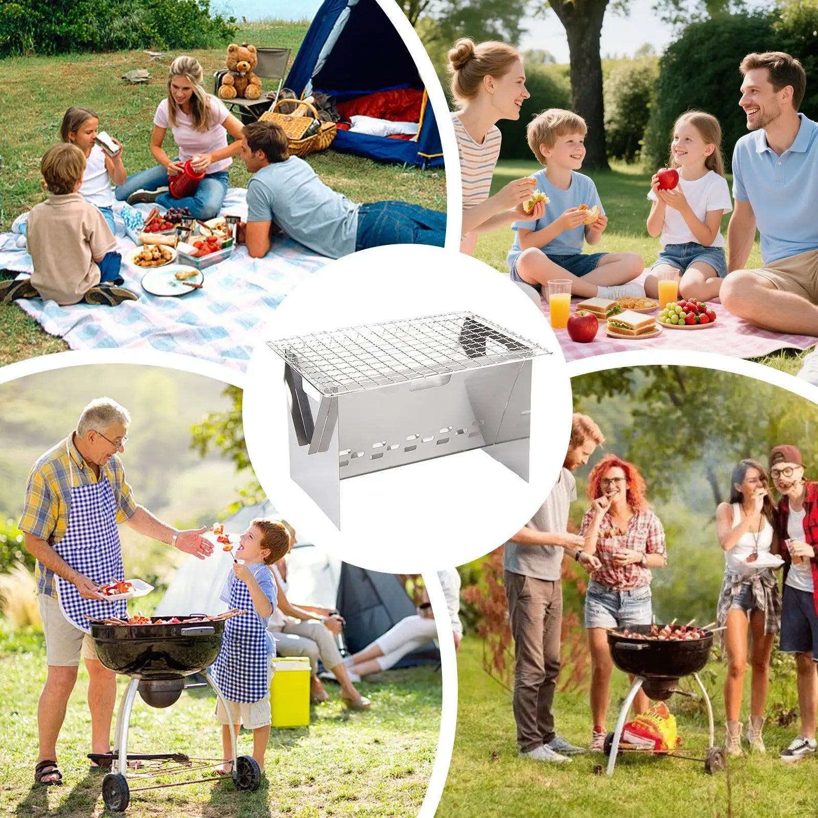 Foldable Portable Charcoal Grill Compact Stainless Steel Camping Fire Pit Lightweight BBQ For Outdoor Cooking Backpacking Picnic