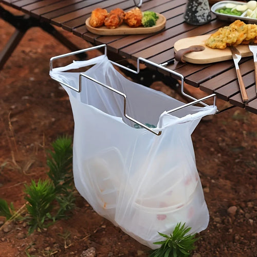 1 outdoor camping garbage bag rack, stainless steel hanging rack, table side rack, camping picnic barbecue hanging rack