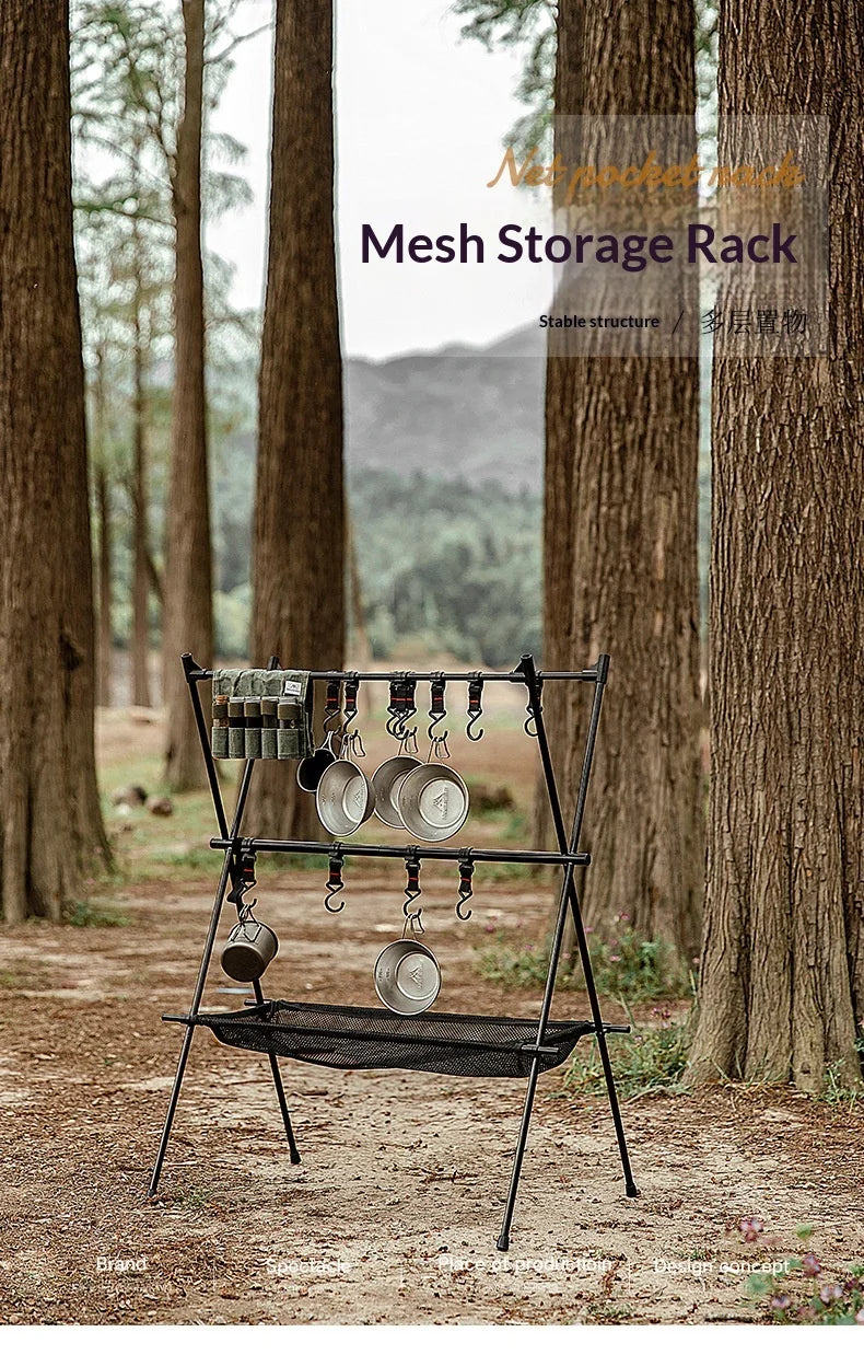 MOUNTAINHIKER Outdoor Folding Camping Hanging Rack Shelf Aluminum Alloy Triangle Storage Hanger BBQ Picnic Cookware Pot Pan