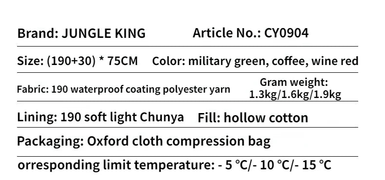 MOUNTAINHIKER JUNGLEKING Camping Sleeping Bag Ultralight Waterproof 4 Season Warm Envelope Sleeping Bags for Outdoor Hiking