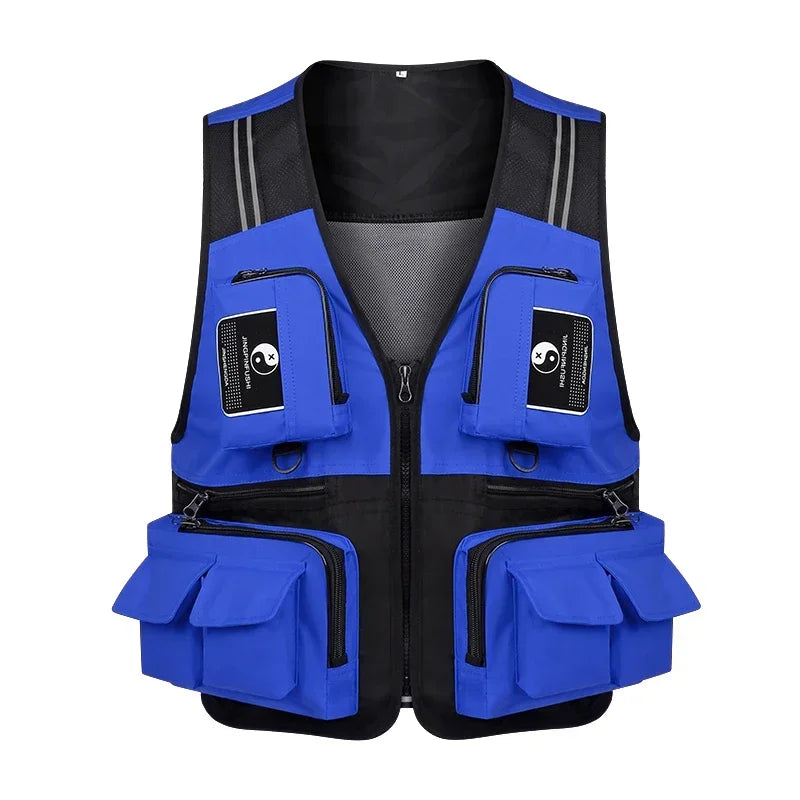 Fishing Vest Detachable Multiple Pockets Breathable Grid Mesh Comfortable Wear-Resisting with Reflective Stripe