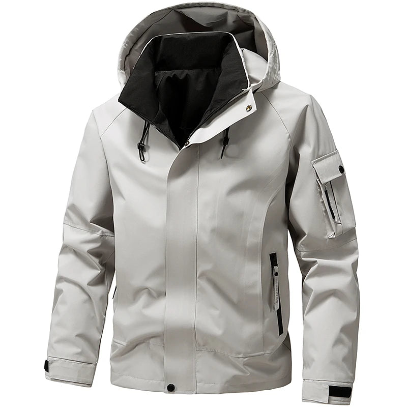 Men's Hiking Jacket Waterproof Hooded Zip Up Jacket Lightweight Spring and Autumn Outerwear Coats Men Camping Trekking Clothes