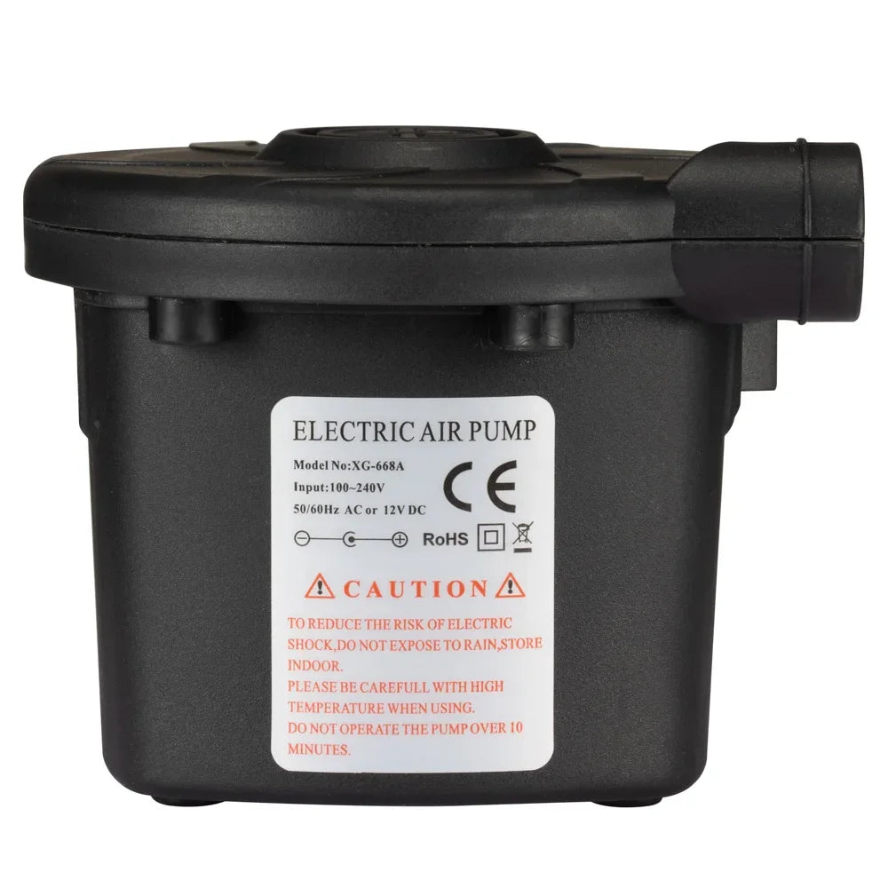 Portable electric air pump with multiple nozzles for quick and easy inflation of air mattresses, pool rafts and inflatable toys