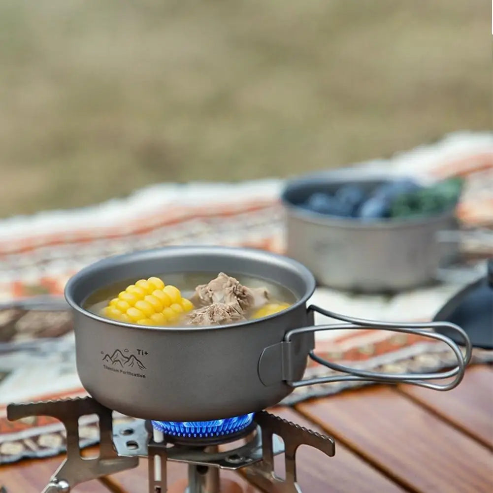 Titanium Camping Cookware Set Ultralight Pot Pan Bowl with Handle for Backpacking Hiking Outdoor Picnic Cooking Utensils