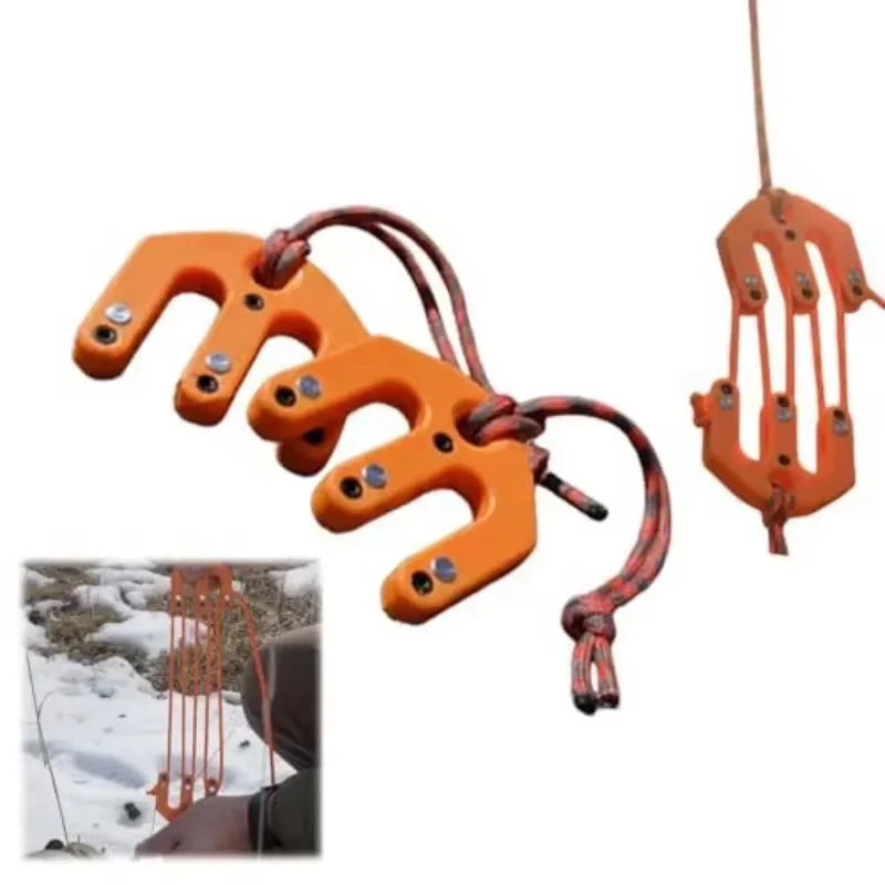 Hoist Block and Tackle System Pulley Lifting Tool Hunting Equipment Gear Heavy Duty Outdoor Camping Transport Rope Tools