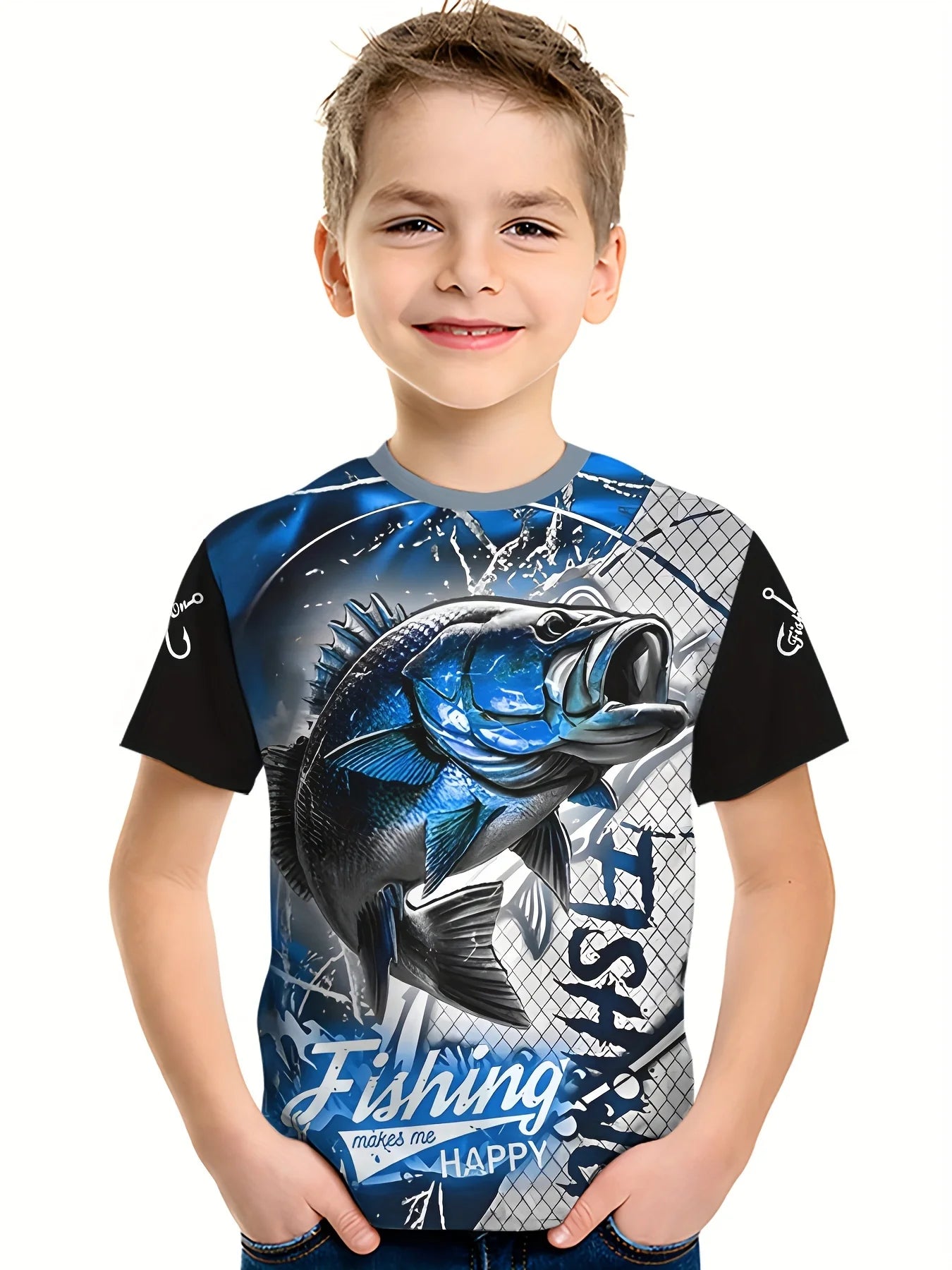 Fish Graphic T-Shirts for Children Short Sleeve Tees Fish Club Wear Oversized T-Shirt Outdoor Fishing Clothing Children T-Shirt