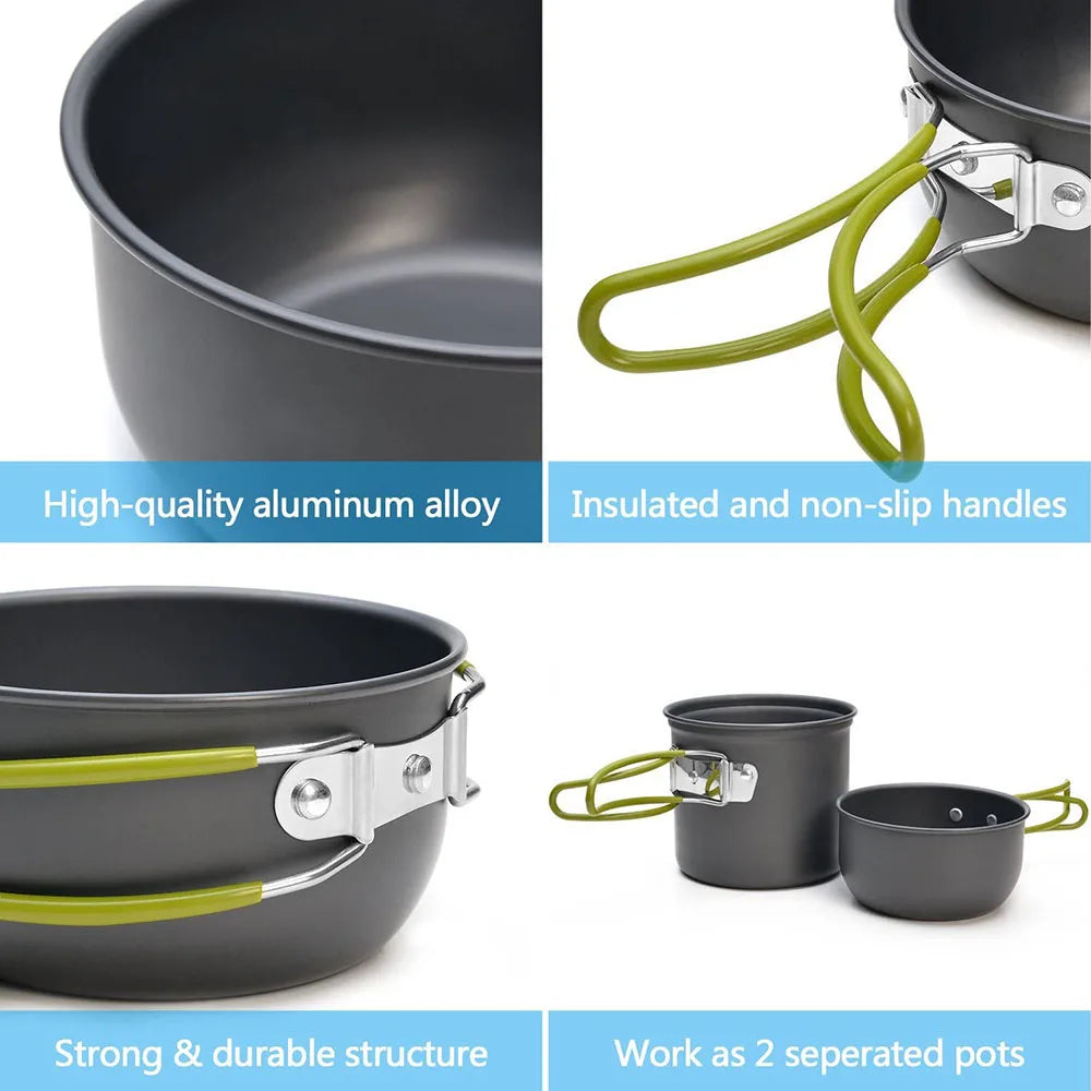 Ultralight Camping Cookware Mess Kit Camping Pot Set Outdoor Cooking Tableware for Hiking Trekking Picnic Fishing Mountaineering