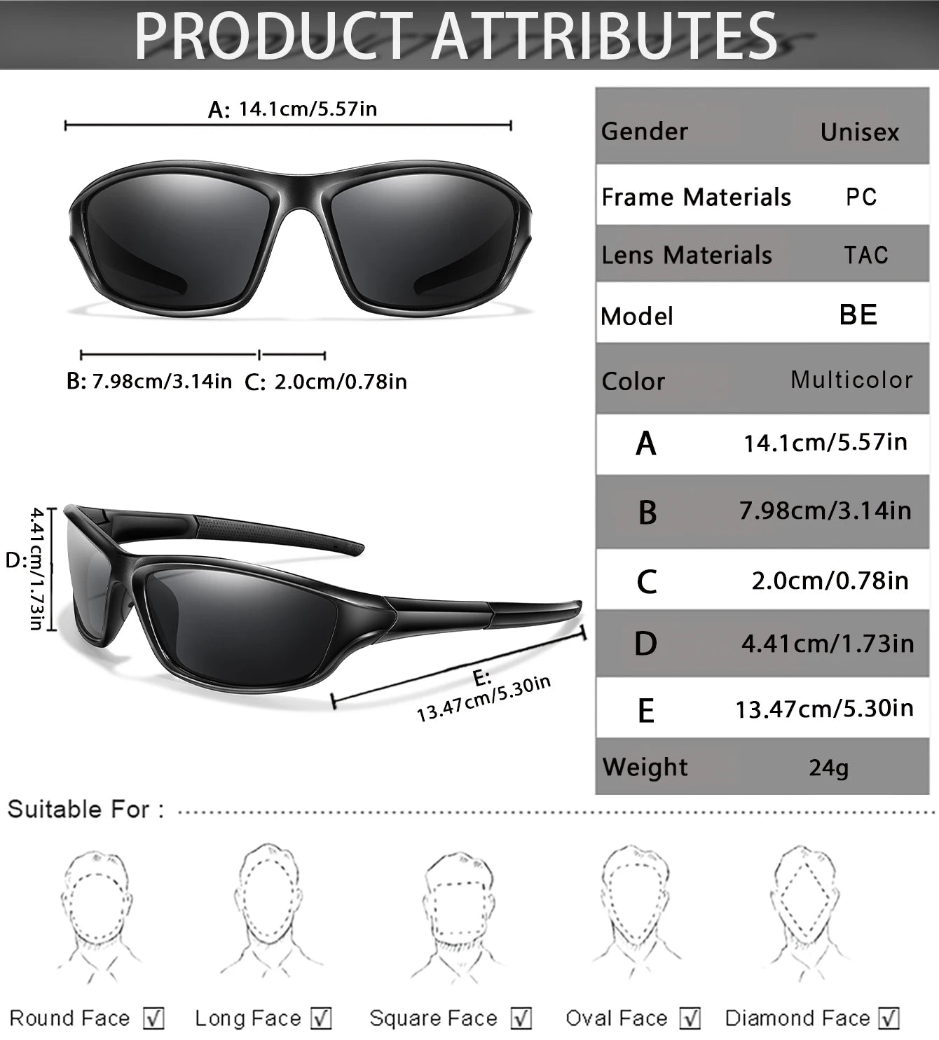 Polarized Fishing Sunglasses Men And Women Sports Colorful Glasses with UV protection for Outdoor Running, Hiking, Cycling