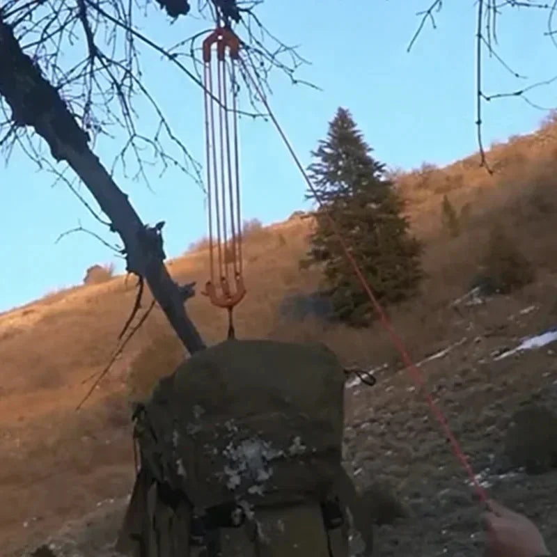 Hoist Block and Tackle System Pulley Lifting Tool Hunting Equipment Gear Heavy Duty Outdoor Camping Transport Rope Tools