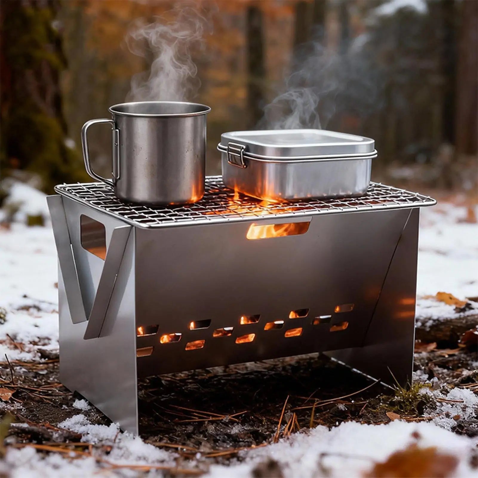 Foldable Portable Charcoal Grill Compact Stainless Steel Camping Fire Pit Lightweight BBQ For Outdoor Cooking Backpacking Picnic