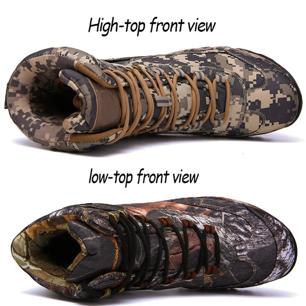 Men's High Top Camouflage Hunting Boots Breathable Tactical Shoes Outdoor Hiking Wear-Resistant Waterproof Mountaineering Boots