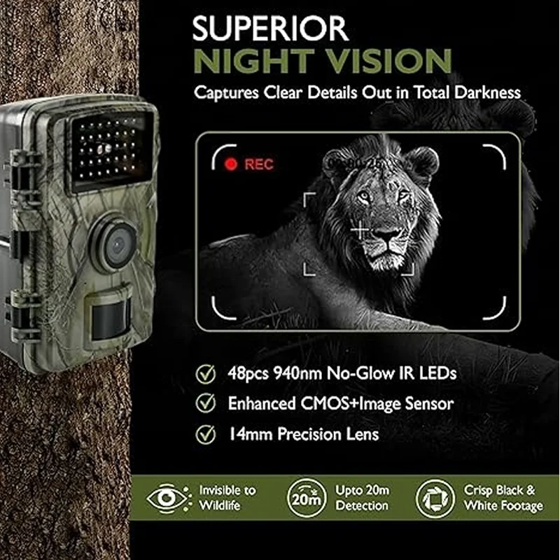 Hunting Trail Camera 1080P Wildlife Activated Trigger Time Infrared Night Vision IP66 Waterproof Hunting Outdoor Wildlife