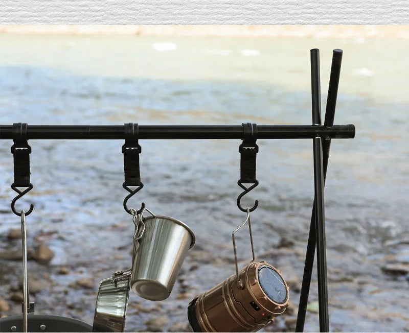 Outdoor Folding Hanging Rack, Camping Cookware and Tableware Storage Hook Rack for Outdoor Hiking, Picnic