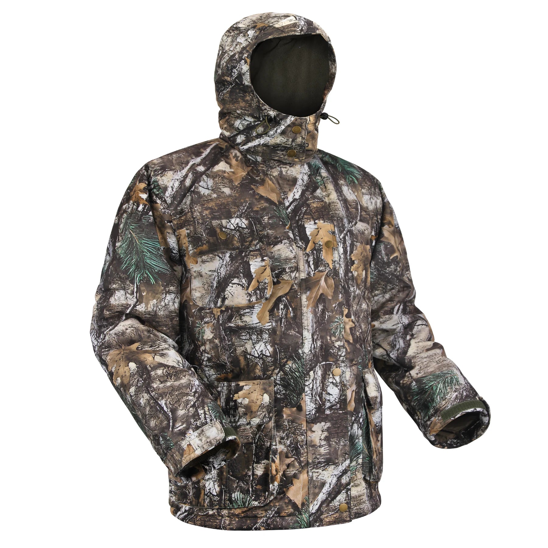 Hunting Jacket with Fleece Lining Tactical Waterproof Hooded Coat Outdoor Silent Deer Hunting Parka Upland Camo Hunting Jackets