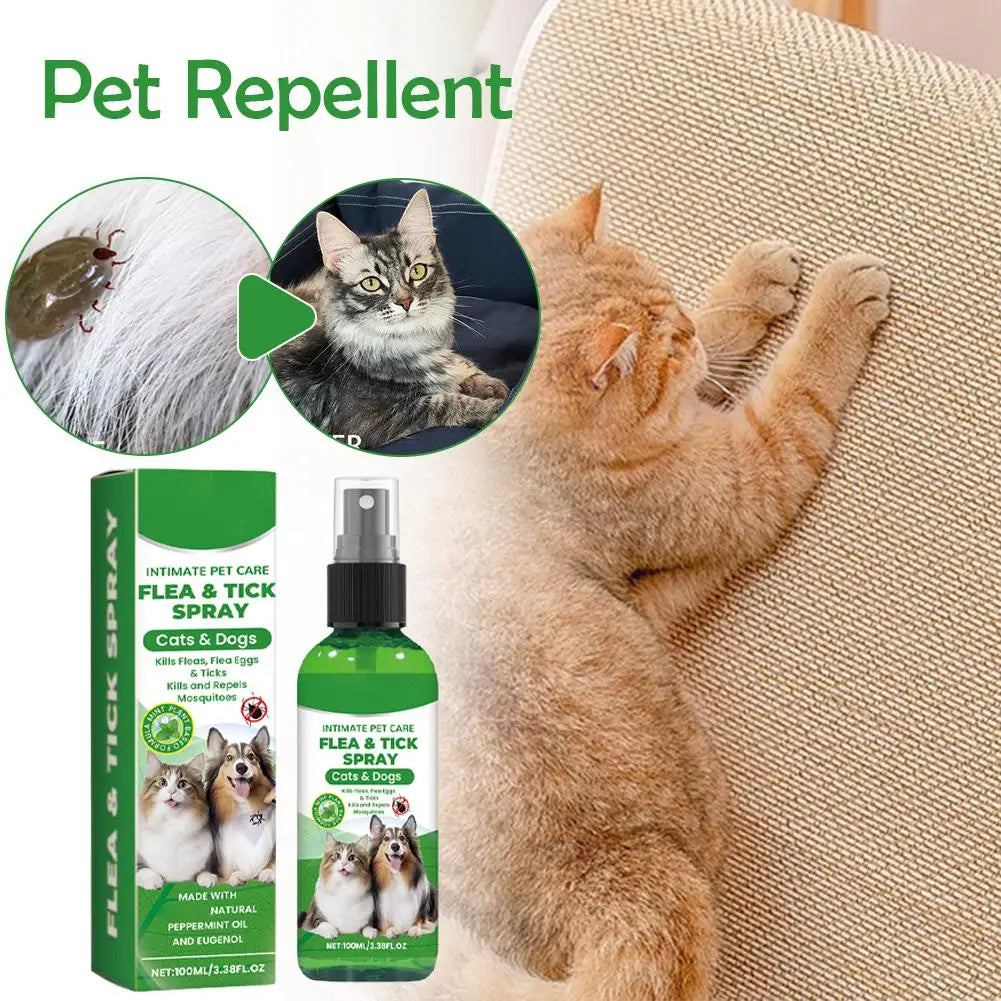 Pet Flea & Tick Spray for Dogs Cats 100ml Flea Killer Itching Relief Insect Repellent Mite Lice Mosquitoes Killer Pet Skin Care