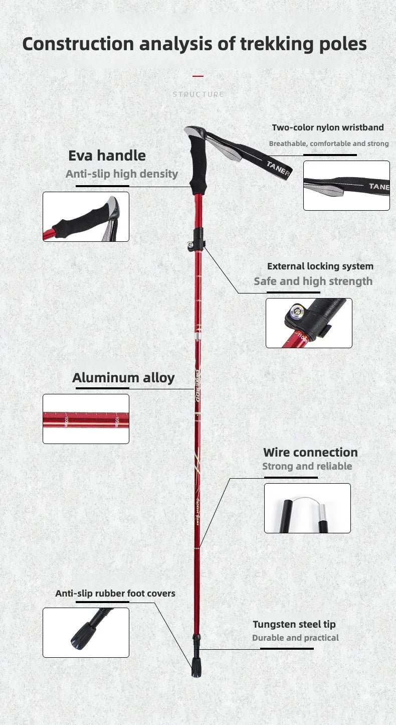 Ultra-Lightweight Aluminum Alloy Folding Hiking Stick Short Retractable Outdoor Hand Walking Stick for Camping And Travel