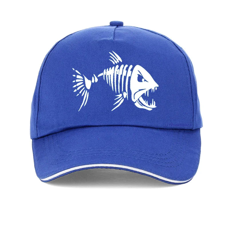Men Outdoor Fishing Cap Fishing Hat Baseball Golf Hunting Cap with Cartoon Fish Bones Snapback Hat
