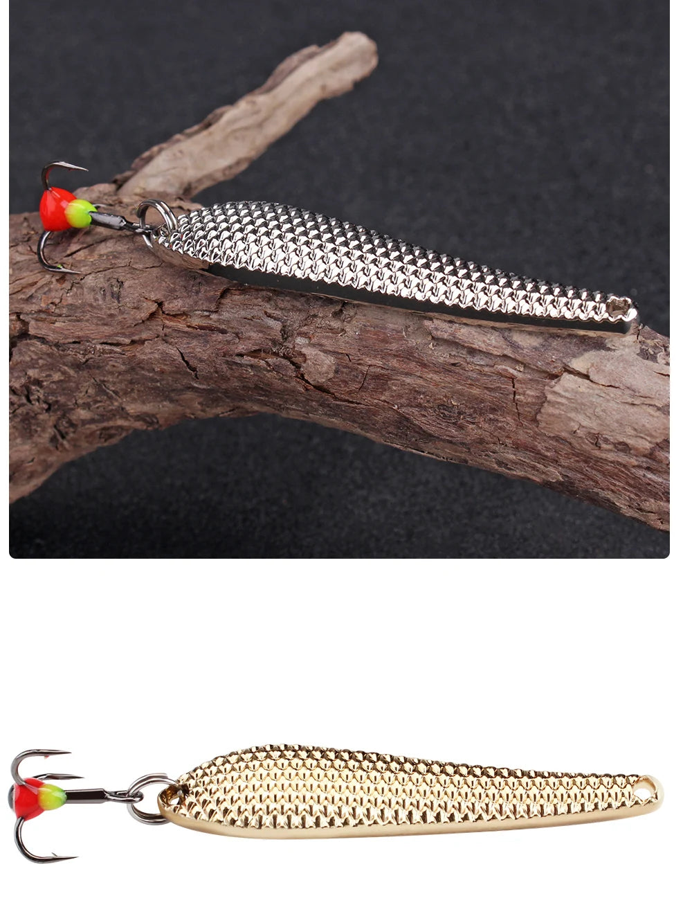 FTK 55mm 70mm Ice Fishing Lure Jigs Spoon 5g/12g Balancers Hard Fishing Bait With Treble Hook for Winter Pesca Fishing Tackle