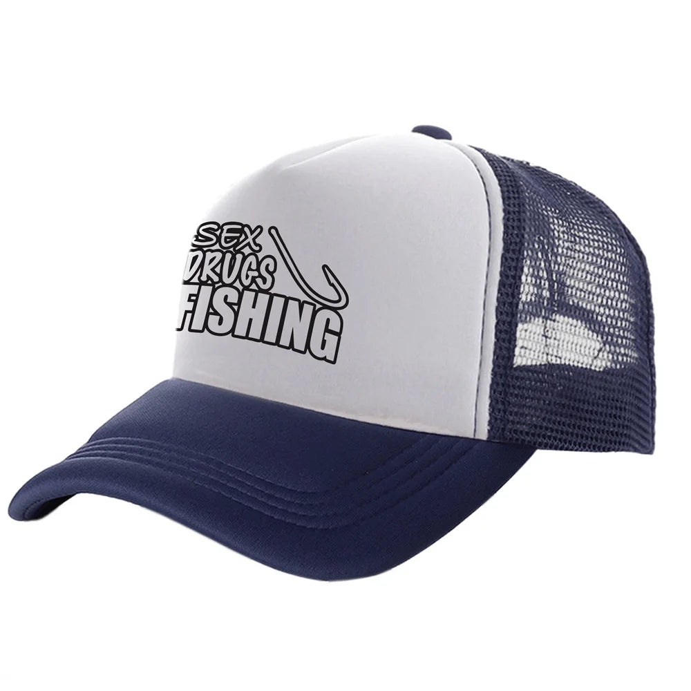 Fish Fishing Man Trucker Caps Men Cool Fisherman Fish Hook Hats Baseball Cap Summer Outdoor Sun Mesh Caps MZ-482