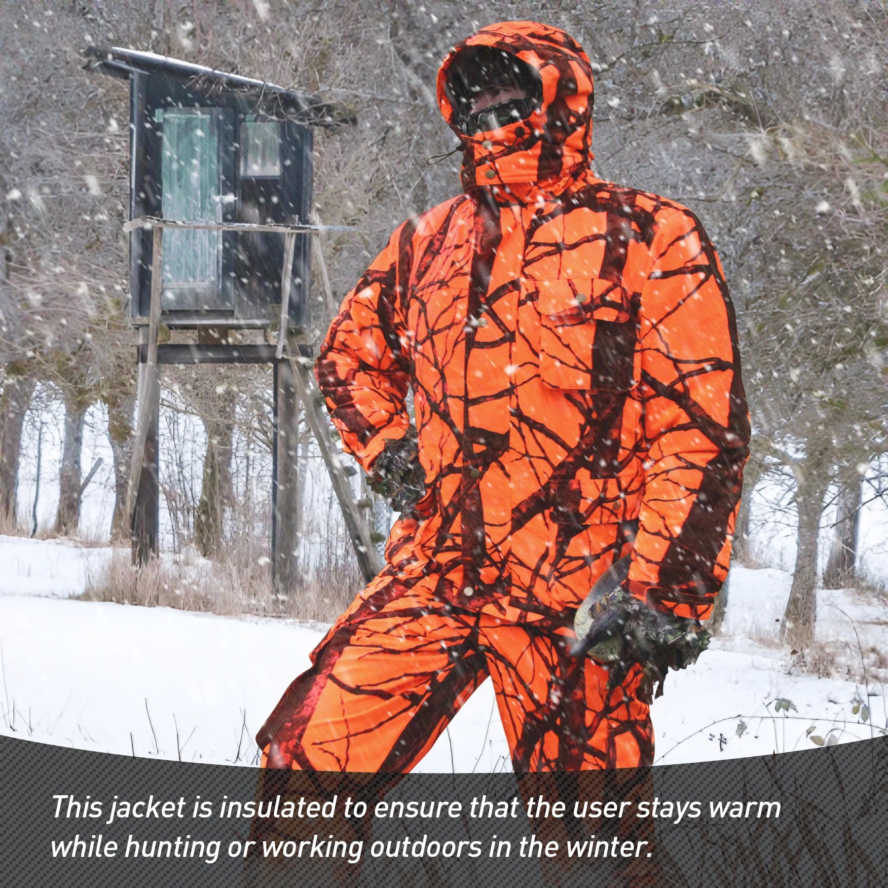 Hunting Jacket Tactical Clothes Hooded Coat Orange Camouflage Windproof Insulation Hunting Clothes Outdoor Hunting Coats Jackets