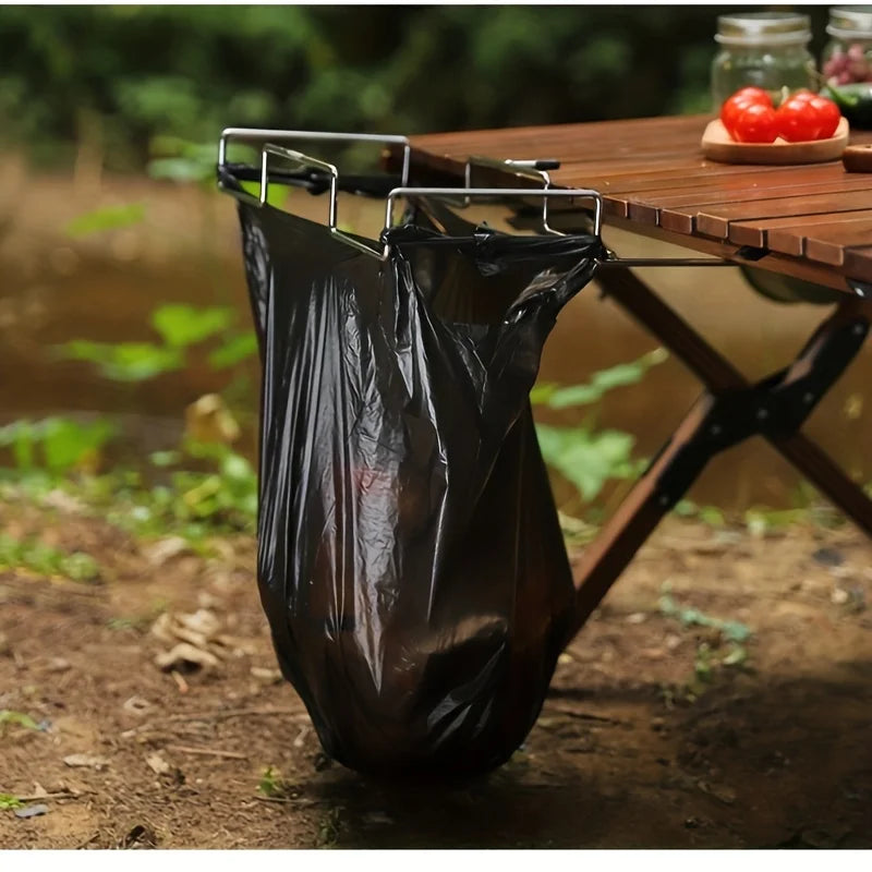 1 outdoor camping garbage bag rack, stainless steel hanging rack, table side rack, camping picnic barbecue hanging rack