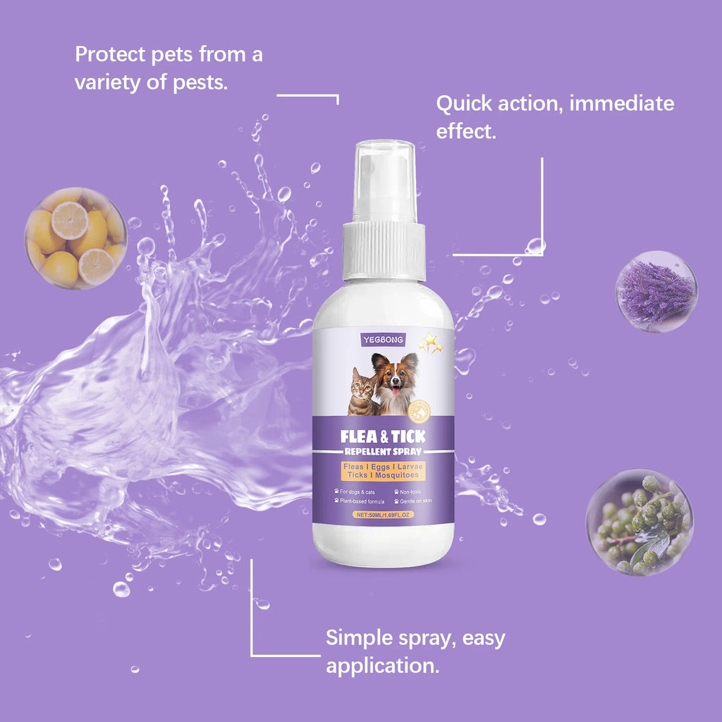 Pet Flea Tick Repellent Spray Waterproof Fur Clean Relieve Skin Itching Remove Mite Lice Dogs Cats External Insect Spray 50ml