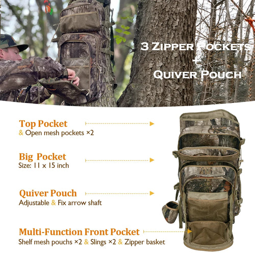 Camo Bow Hunting Backpack for Men，Saddle Hunting Back Pack with Bow Holder, Elk and Deer Hunting Bag